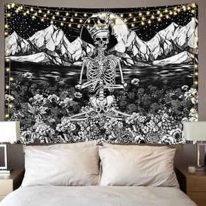 Skull Floral Meditation Skeleton Tarot Tapestry